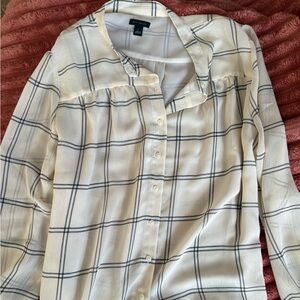 Ann Taylor Loft Cream and Black Checkered Blouse